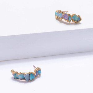 Raw Opal Half Hoop Earrings Rose Gold RingCrush